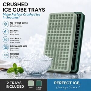 Gourmet Kitchen 2PC Crushed Ice Cube Trays Silicone Mini Mold Sage Forest Green